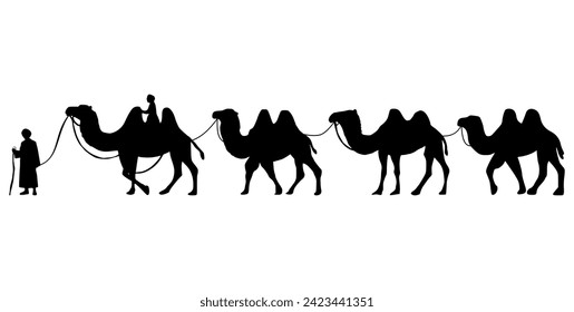 Camel Herder Silhouette illustration. Camel Caravan Silhouette
