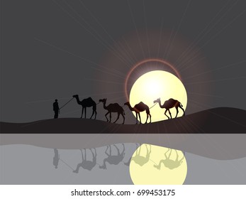 camel with his owner at the Desert 