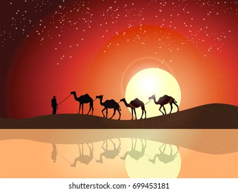 camel with his owner at the Desert 