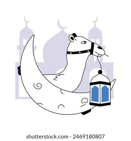 Camel holding islamic vintage lantern denoting concept illustration of eid al adha