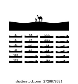 Camel and Human Silhouettes Showing Desert Journey Scenes