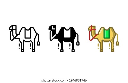 Camel icon. With outline, glyph, and filled outline styles