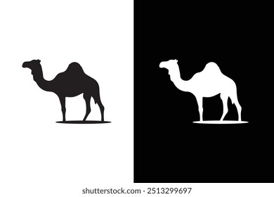 Camel icon silhouette logo vector design. Simple camel icon isolated black white background.