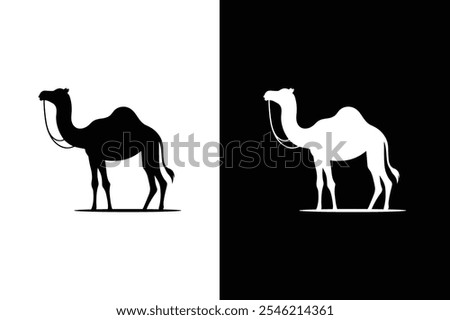 Camel icon silhouette, Camel icon vector, black white camel animal silhouette illustration