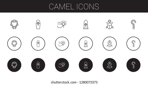 camel icons set. Collection of camel with egyptian, egypt. Editable and scalable camel icons.