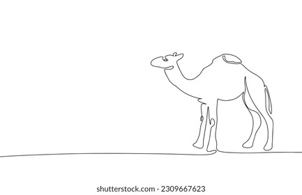 Camel isolated on white background. Line art desert animal. One line continuous vector illustration. 