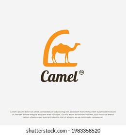 Camel. Letter C with camel logo design idea for company, website or brand