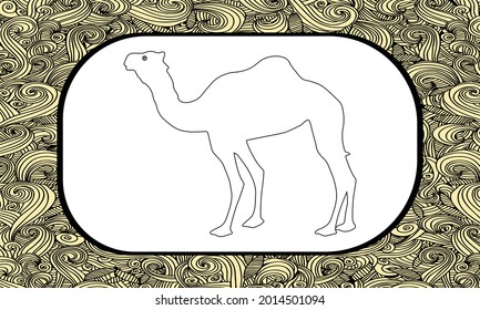 Camel line art vector.camel colroing page for adult.