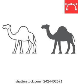 Camel line and glyph icon, zoo and animal, Arabian camel vector icon, vector graphics, editable stroke outline sign, eps 10.