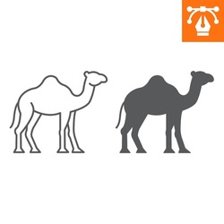 Camel line and solid icon, outline style icon for web site or mobile app, zoo and animal, Arabian camel vector icon, simple vector illustration, vector graphics with editable strokes.