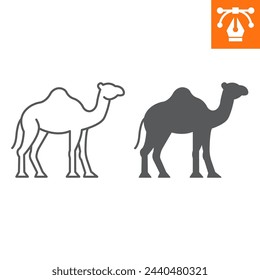 Camel line and solid icon, outline style icon for web site or mobile app, zoo and animal, Arabian camel vector icon, simple vector illustration, vector graphics with editable strokes.