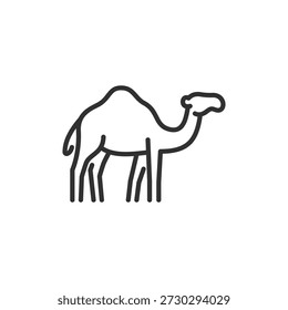 Camello, icono lineal. Animal del desierto y símbolo de viaje. Línea con trazo editable.