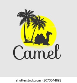 logotipo de camello y silueta de coco detrás del sol