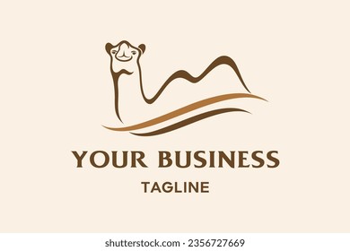 Camel logo design. Its animal logomark with minimalist design and warm tones symbolize resilience and adaptability, ideal for travel agent, tourism, resort, hotel brand etc.