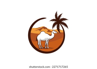 Camel logo design with hand drawn desert background