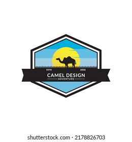 Logo-Design-Vorlage für Kamelen, Vektorgrafik für Vintage-Kamele