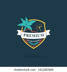 Camel logo and sign vector. Brand logo in the shape of a camel and coconut tree. PREMIUM QUALITY GUARANTEED Badge Vector.  High Quality Vintage Badges. Premium Quality Badge logo design element.