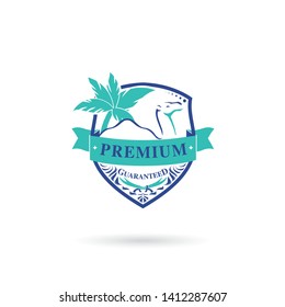Camel logo and sign vector. Brand logo in the shape of a camel and coconut tree. PREMIUM QUALITY GUARANTEED Badge Vector.  High Quality Vintage Badges. Premium Quality Badge logo design element.