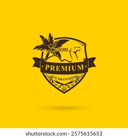 Camel logo and sign vector, Brand logo in the shape of a camel and coconut tree, PREMIUM QUALITY GUARANTEED Badge Vector,  High Quality Vintage Badges, Premium Quality Badge logo design element