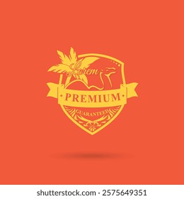 Camel logo and sign vector, Brand logo in the shape of a camel and coconut tree, PREMIUM QUALITY GUARANTEED Badge Vector,  High Quality Vintage Badges, Premium Quality Badge logo design element