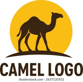 Camel Logo with Silhouette and Golden Sun