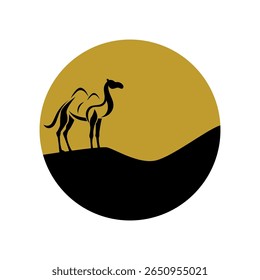 camel logo standing in the desert design on white background vector illustration
