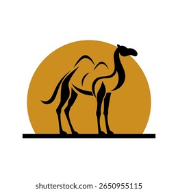 camel logo standing in the desert design on white background vector illustration
