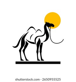 camel logo standing in the desert design on white background vector illustration