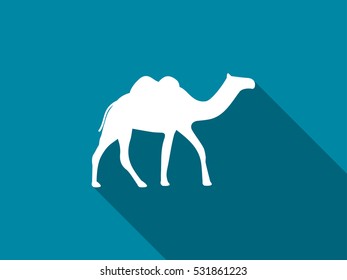 Camel with a long shadow. Camel with two humps icon. Vector illustration