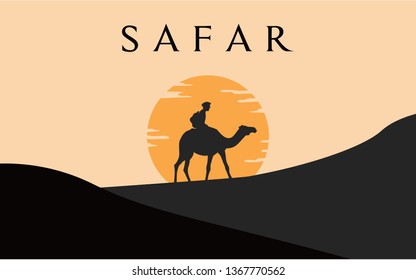 Camel And Man in the desert illustration, Landscape illustration template