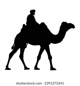 Camel and Man Silhouette on White.