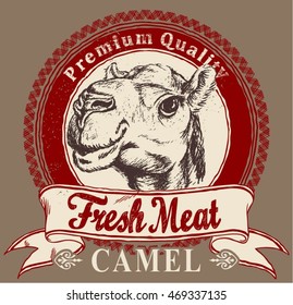 camel  meat label with sketch vector