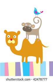 camel monkey and bird card