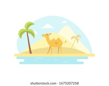 Camel on African Landscape, Tropical Animal in Nature Vector Illustration