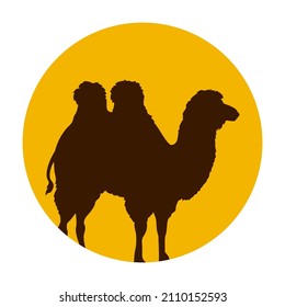 Camel on the background of the sun.Design template icon,badge, pictogram,symbol,tourism sign,travel,hot places.Vector