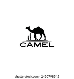 Camello en el desierto con diseño de logotipo de cactus