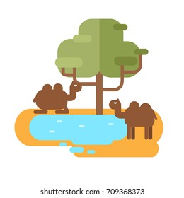 Camel on pond,vector illustration.