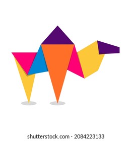 Camel origami. Abstract colorful vibrant camel logo design. Animal origami. Vector illustration