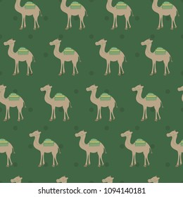 Camel ornate pattern in green background. A playful, modern, and flexible pattern for brand who has cute and fun style. Repeated pattern. Happy, bright, and magical mood.