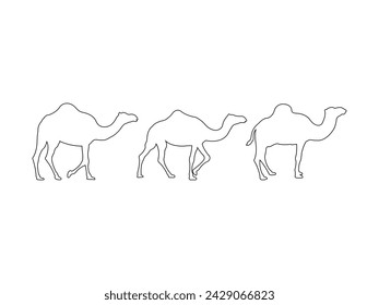 Kamelumriss-Symbolvektor. Gruppe von Kamelumrissen isolierter weißer Hintergrund. Vektorgrafik