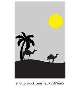 camel and palm tree, camel in the desert