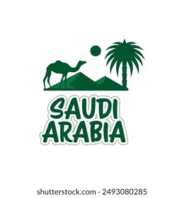 Illustration von Kamel- und Palmenbäumen - Saudi-Arabien Scenic Vektorgrafik Grafik