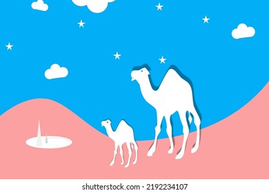 camel paper art style background vector illustration