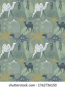 Camel pattern flat color seamless design illustration