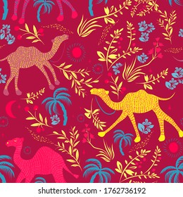 Camel pattern flat color seamless design illustration