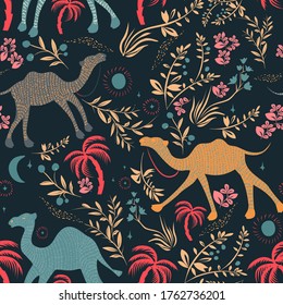Camel pattern flat color seamless design illustration