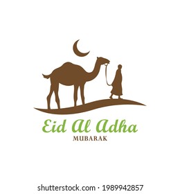 camel with people islamic element design, Crescent moon, minimal logo, eid al adha ornamental, religion vector graphic