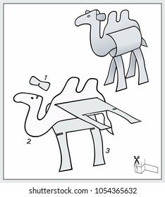 Camel from pieces of paper. ?omposite figure. Complex form with blueprint template. Vector illustration