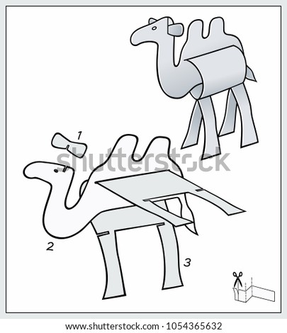 Camel from pieces of paper. ?omposite figure. Complex form with blueprint template. Vector illustration