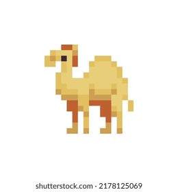 Camel. Pixel art character. Sticker design. Isolated vector illustration.